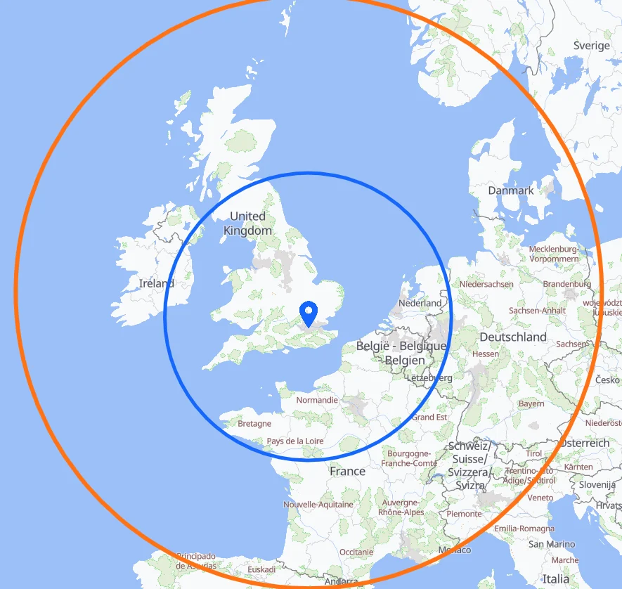 Map of where the PC12 can reach within 2 hours